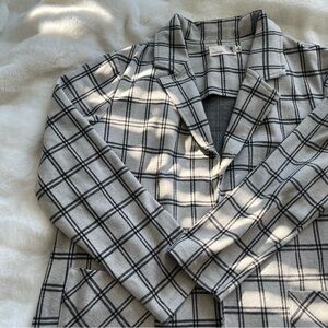 Checked Windowpane Sweater Blazer with Pockets